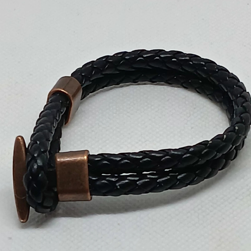 "PEAK" Colorado Braided Dark Brown Leather Copper Accents Bracelet NWOTs